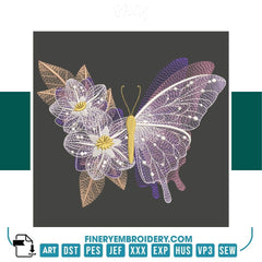 Elegant Butterfly and Flowers Embroidery Design – FineryEmbroidery - FineryEmbroidery