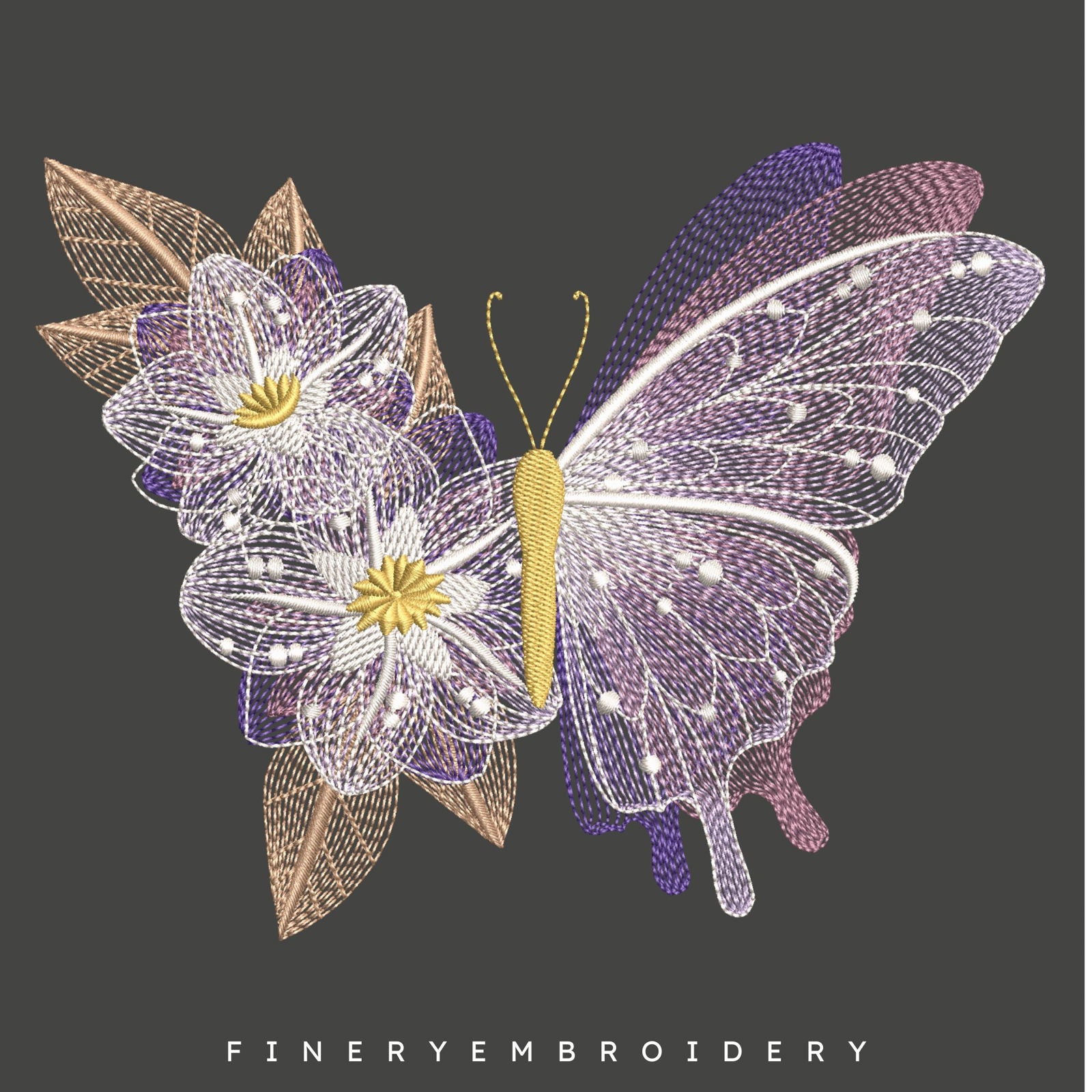 Elegant Butterfly and Flowers Embroidery Design – FineryEmbroidery - FineryEmbroidery