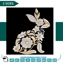 Elegant Floral Bunny Embroidery Design - FineryEmbroidery