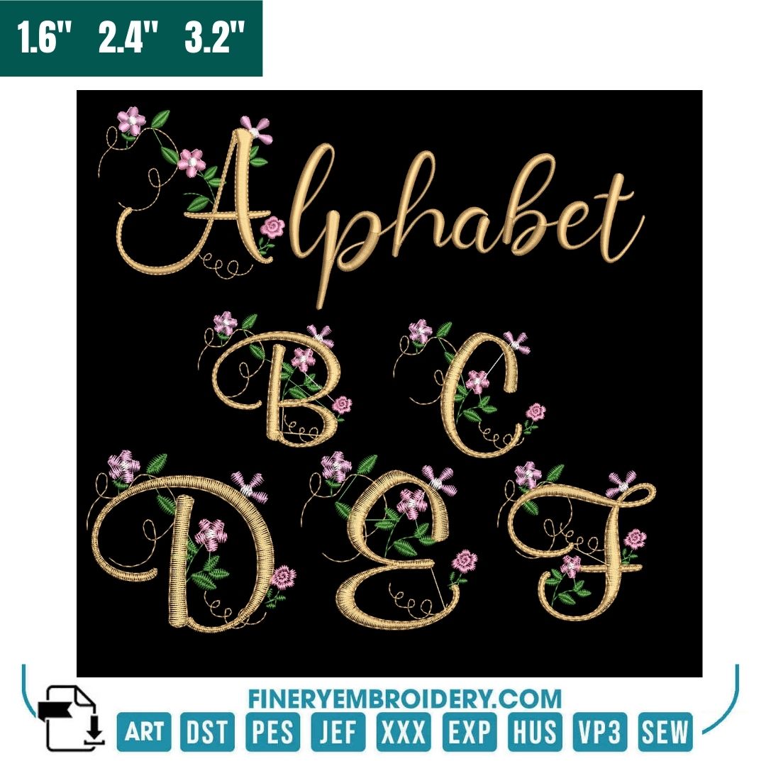 Elegant Floral Monogram Alphabet Embroidery Set - FineryEmbroidery