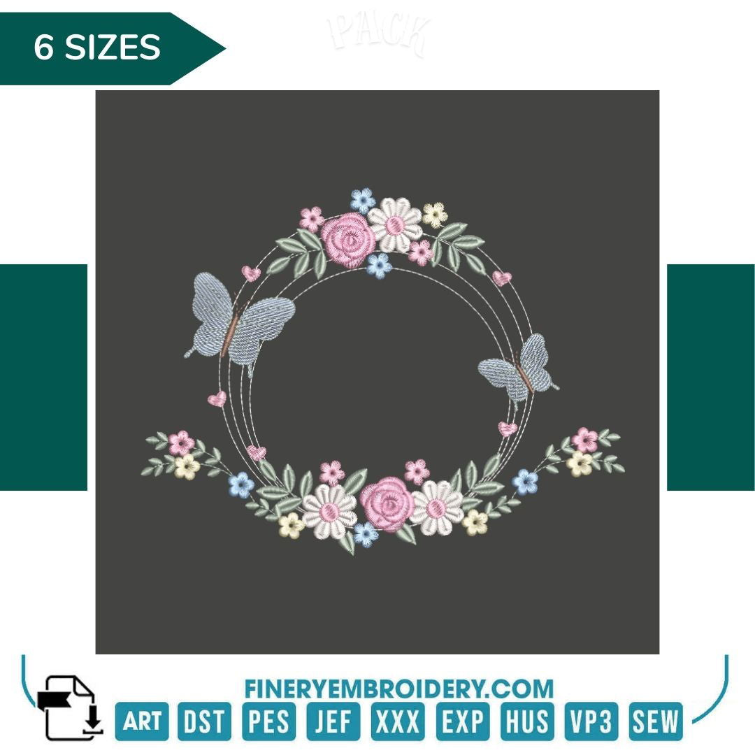 Elegant Floral Wreath Embroidery Design | FineryEmbroidery - FineryEmbroidery