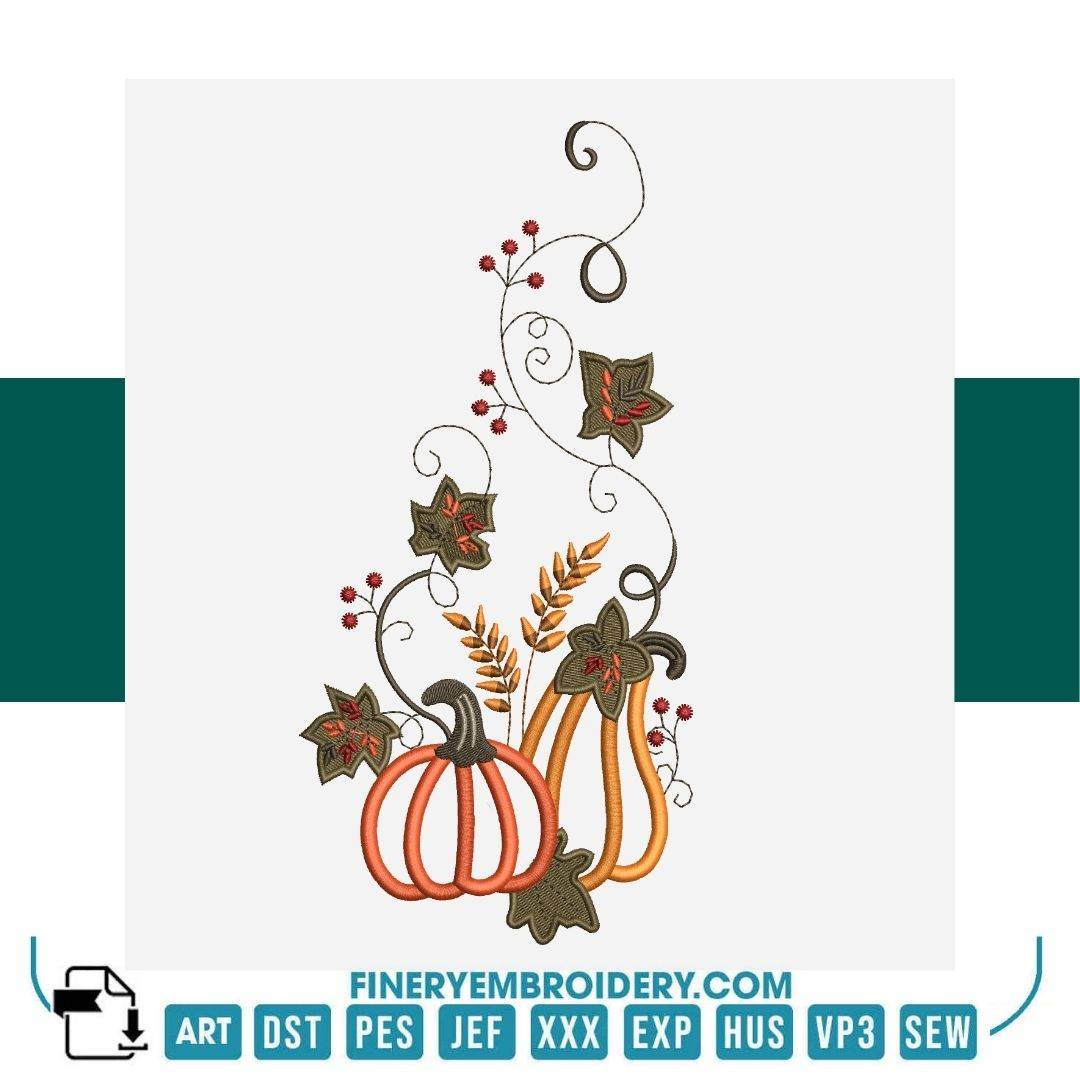 Elegant Halloween Pumpkins & Vines Embroidery Design – Multiple Sizes  | FineryEmbroidery - FineryEmbroidery