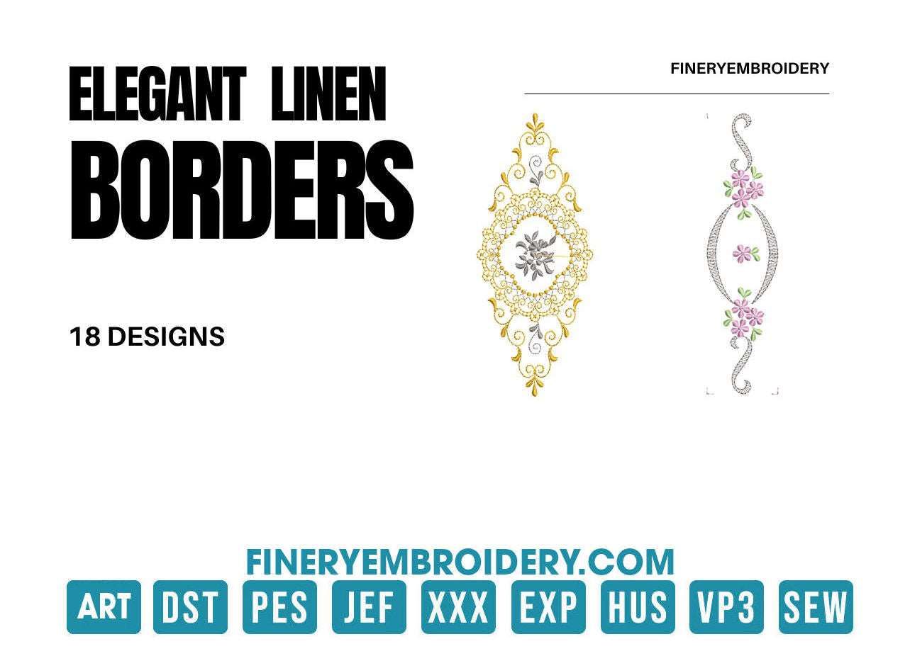 Elegant linen borders: Embroidery Design Pack - FineryEmbroidery