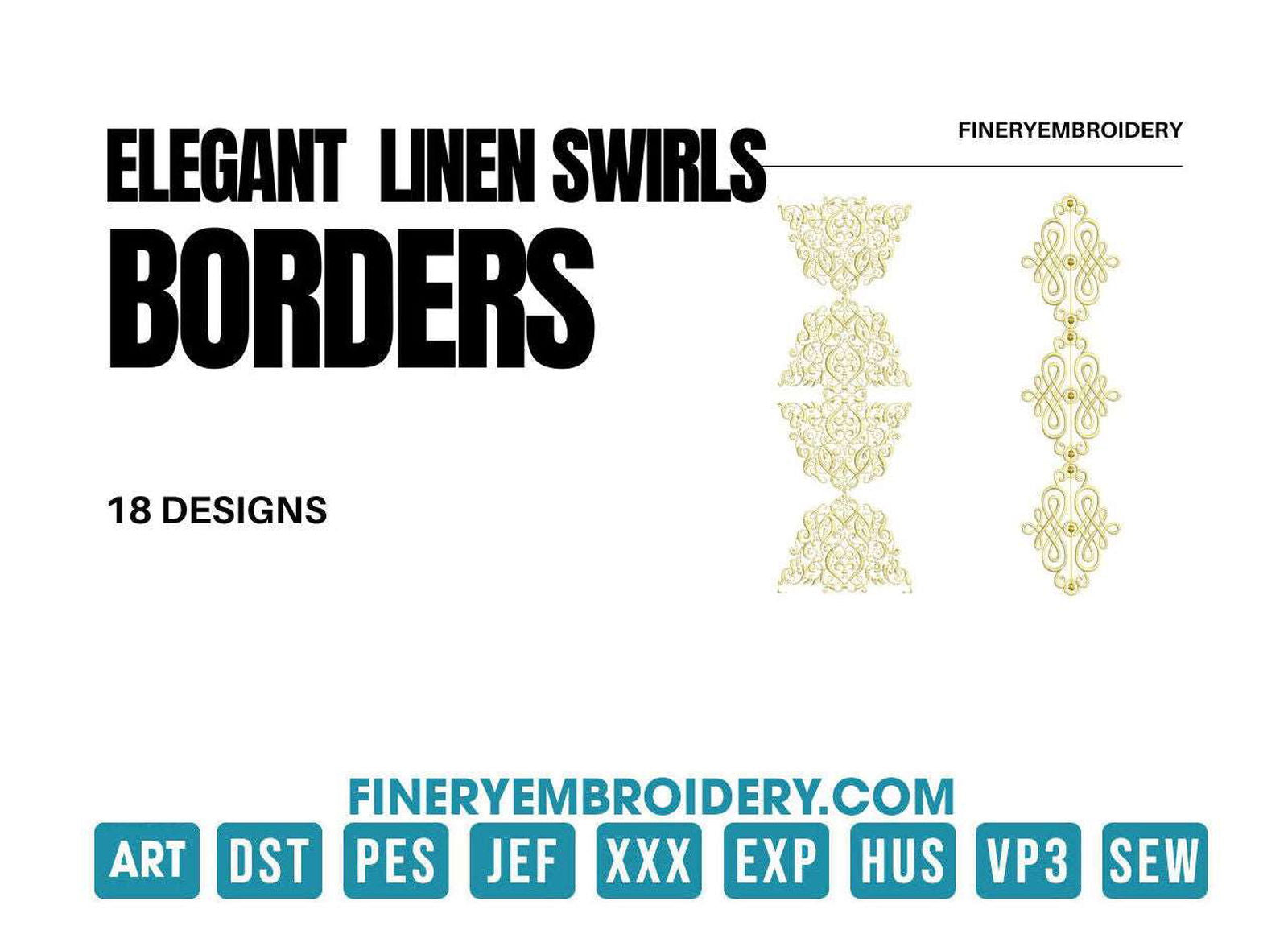 Elegant linen swirls: Embroidery Design Pack - FineryEmbroidery