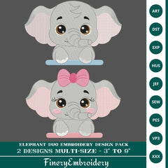 Elephant Duo Embroidery Design Pack - FineryEmbroidery