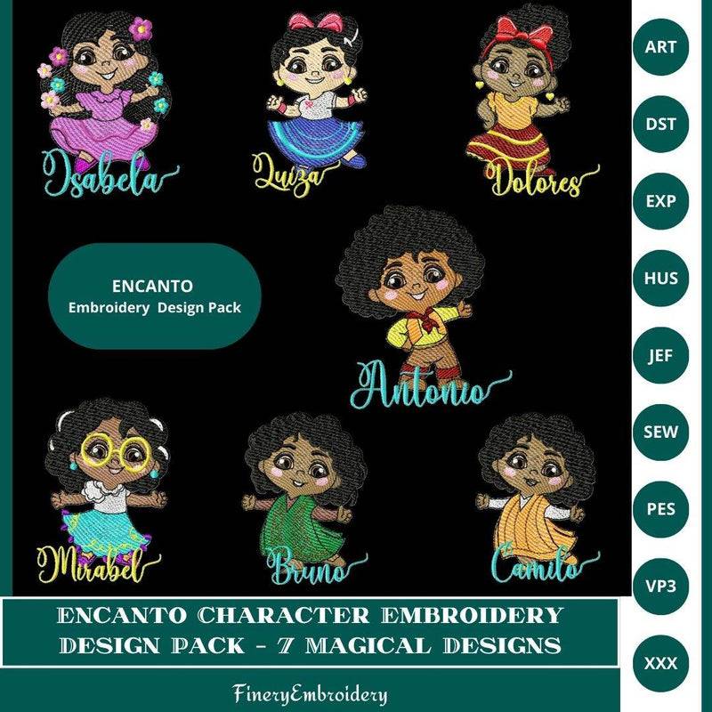Encanto Character Embroidery Design Pack – 7 Magical Designs Multi Sizes - FineryEmbroidery