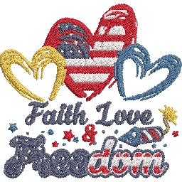 Faith-Love-Freedom - Embroidery Design | Embroidery Design | 4th of july, embroidery download, embroidery file, Free designs, pes embroidery file | FineryEmbroidery