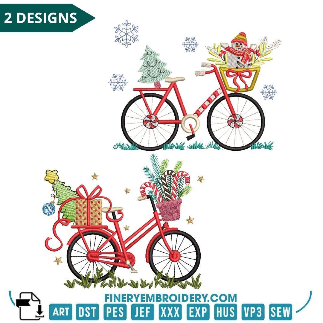 Festive Bicycle Embroidery Set – Celebrate the Holiday Spirit - FineryEmbroidery