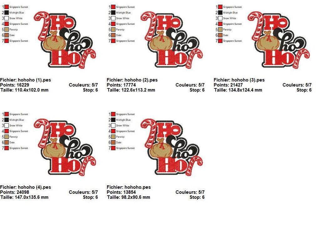 Festive Ho Ho Ho Embroidery Design with Candy Canes- 4 Sizes - FineryEmbroidery
