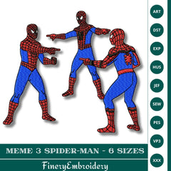 Meme 3 Spider-Man Embroidery Design - Pointing Hero Meme Embroidery Design - 6 Sizes - FineryEmbroidery