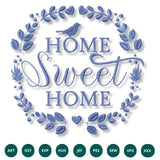 Home Sweet Home Embroidery Design – Elegant Floral Wreath