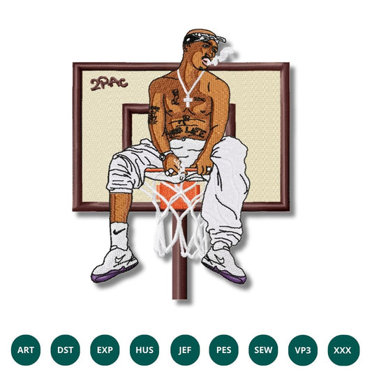 Tupac - Iconic Hip-Hop Embroidery Design – Street Legend on the Court