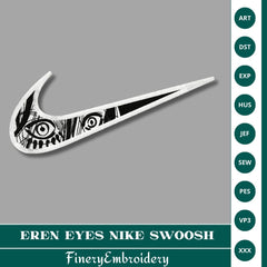 Eren Eyes Nike Swoosh Embroidery Design - Nike Eren Eyes Embroidery Design