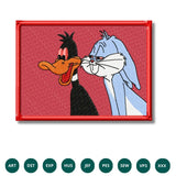 Bugs and Duck Cartoon Embroidery Design – Iconic Duo’s Mischievous Moment