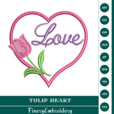 Tulip Heart Love Embroidery Design