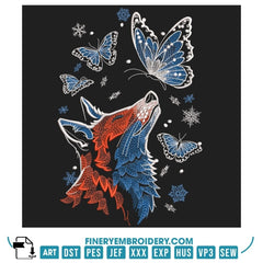 Enchanted fox and fluttering butterflies - Embroidery Design