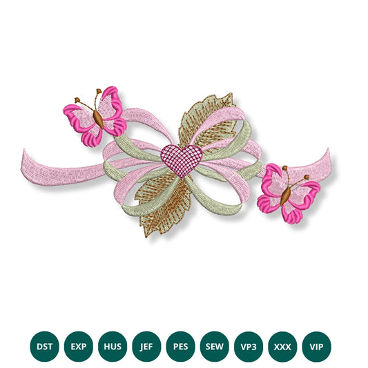 Butterfly Heart Ribbon Embroidery Design