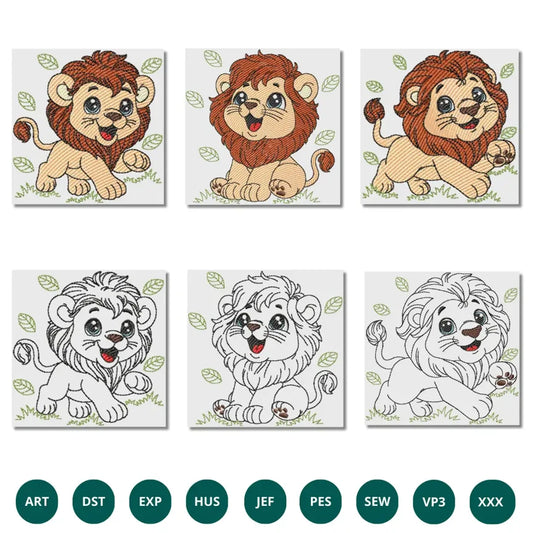 Playful Baby Lion Embroidery Design Pack