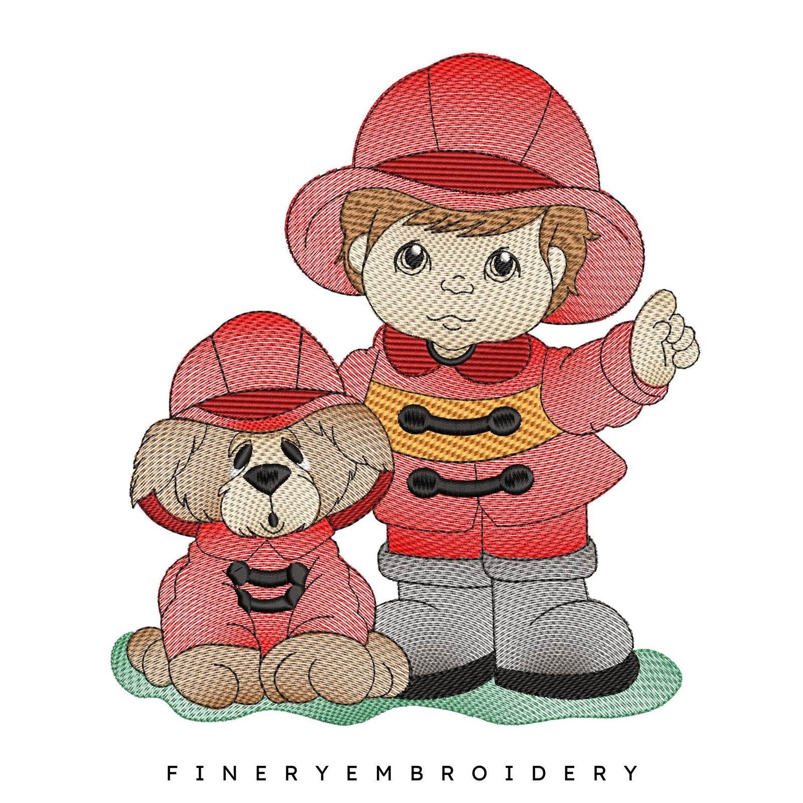 Firefighter Kids and Dog Embroidery Design Pack  | FineryEmbroidery - FineryEmbroidery