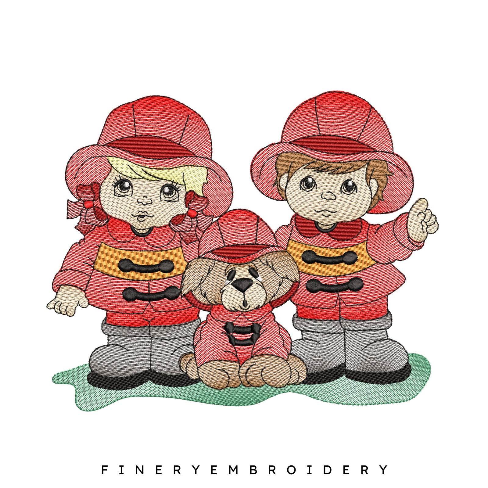 Firefighter Kids and Dog Embroidery Design Pack  | FineryEmbroidery - FineryEmbroidery