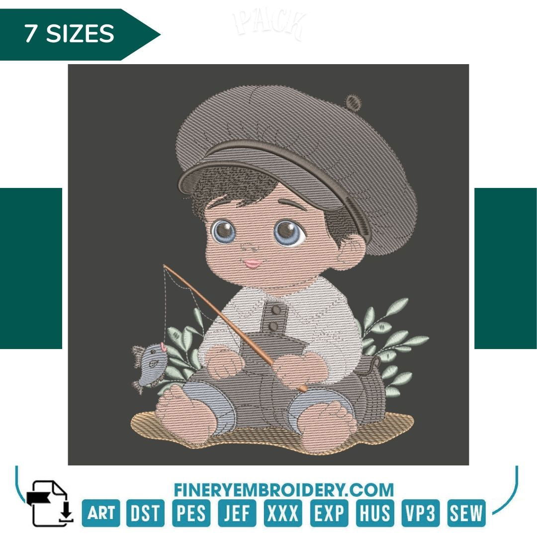 Fishing Boy Embroidery Design – FineryEmbroidery - FineryEmbroidery