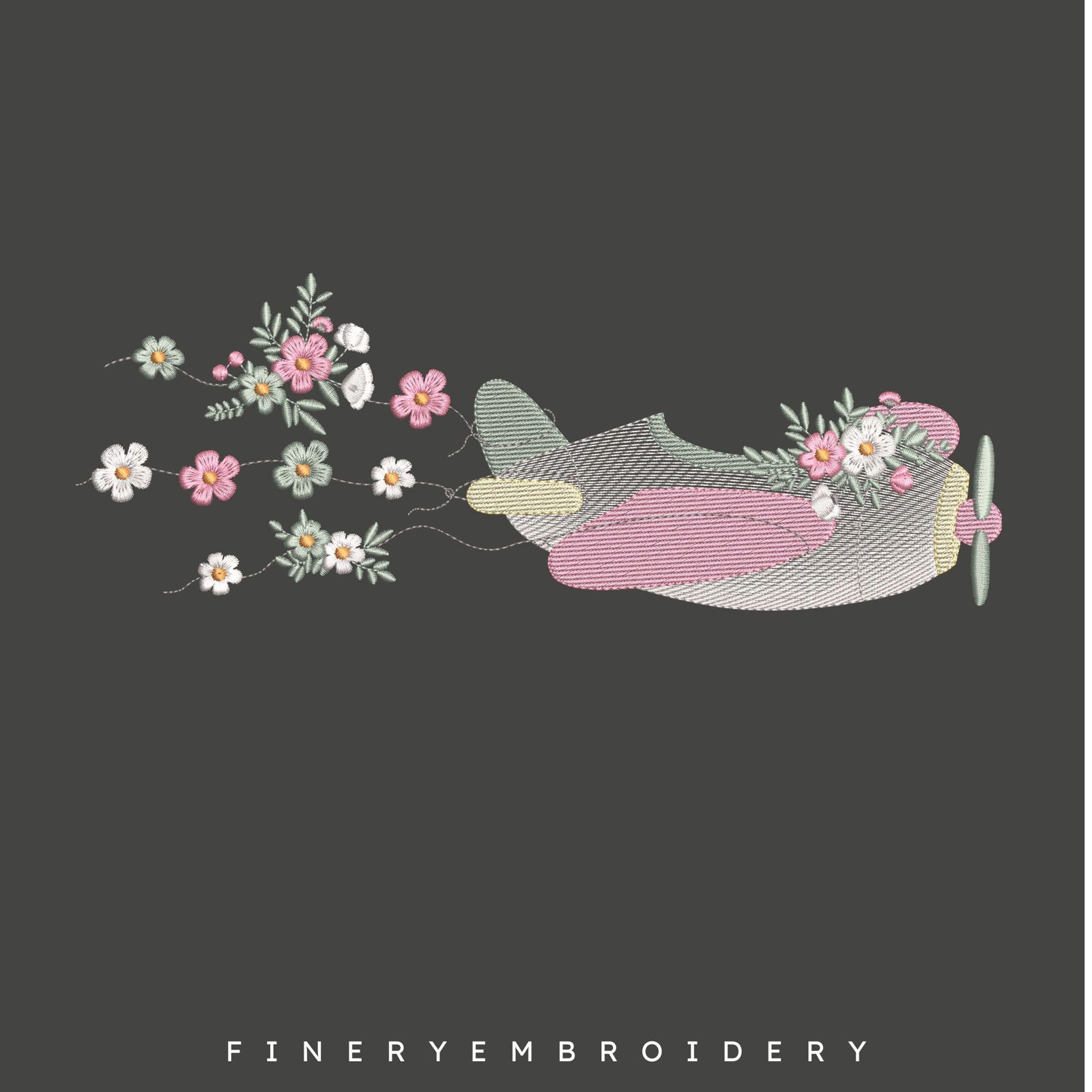 Floral Airplane Embroidery Design  | FineryEmbroidery - FineryEmbroidery