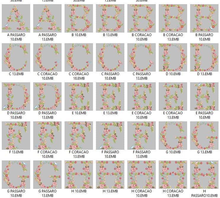 Floral Garden Alphabet Embroidery Pack – Elegant Monogram Letters with Birds and Blossoms - FineryEmbroidery