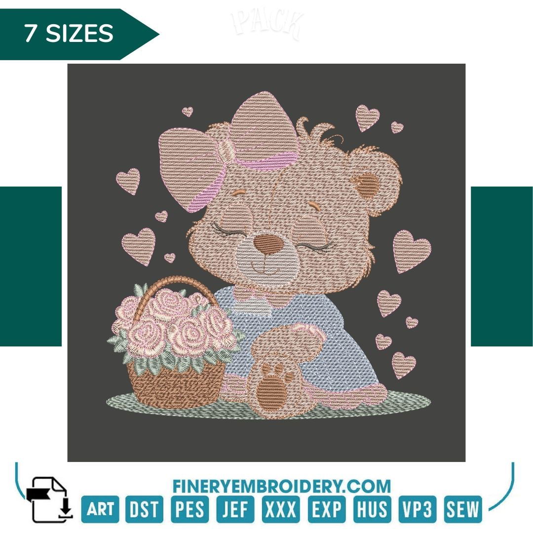 Flower Basket Bear Embroidery Design – FineryEmbroidery - FineryEmbroidery