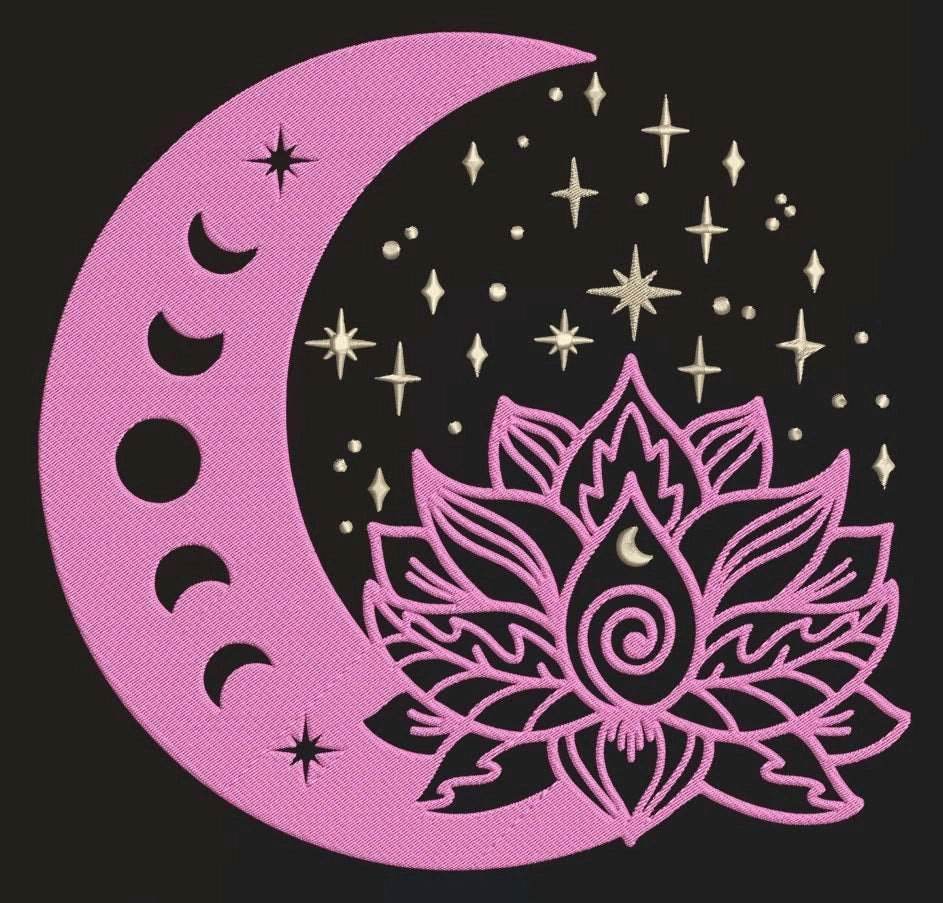 Flower and Moon: Embroidery Design - FineryEmbroidery