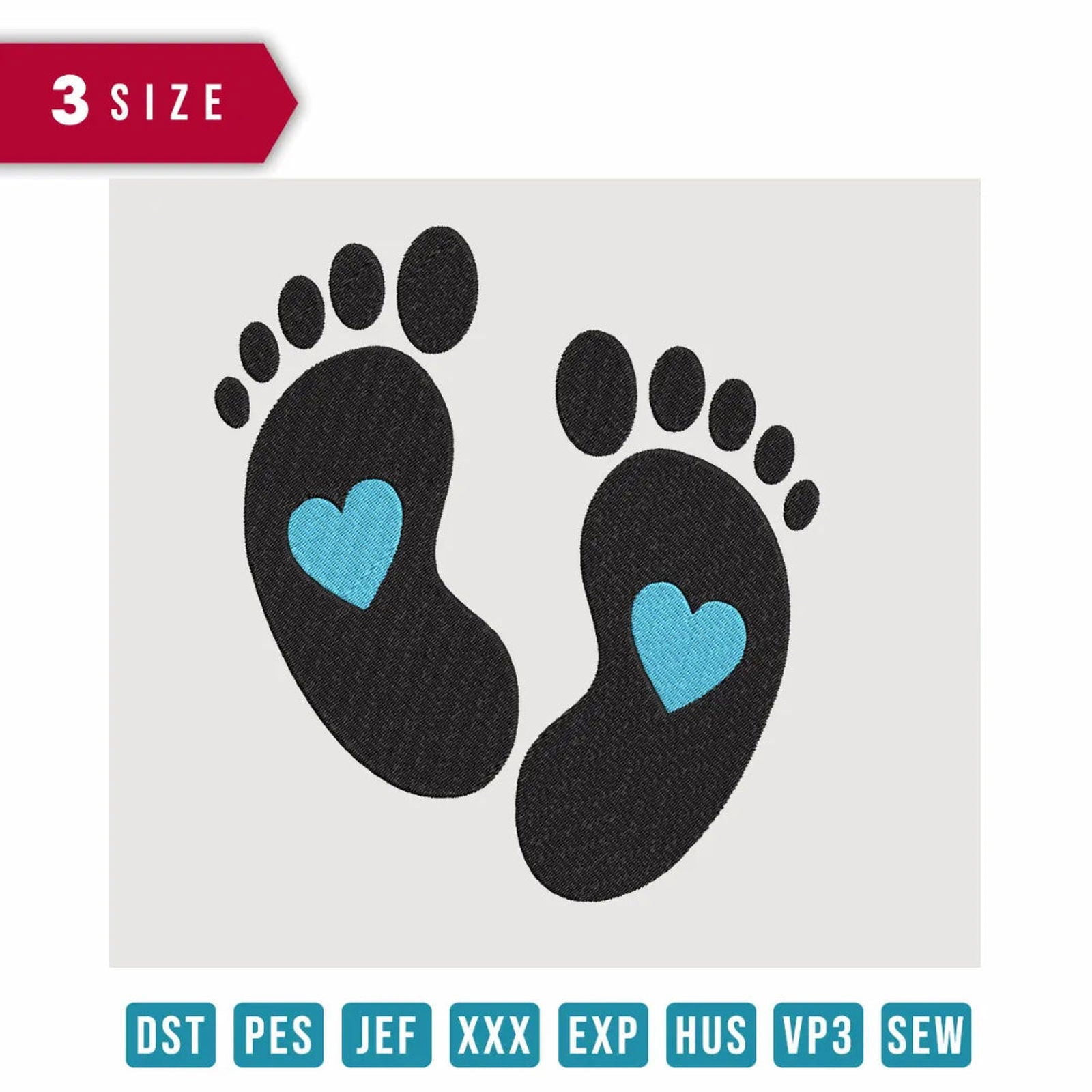 Footprint Boy Heart - Embroidery Design - FineryEmbroidery