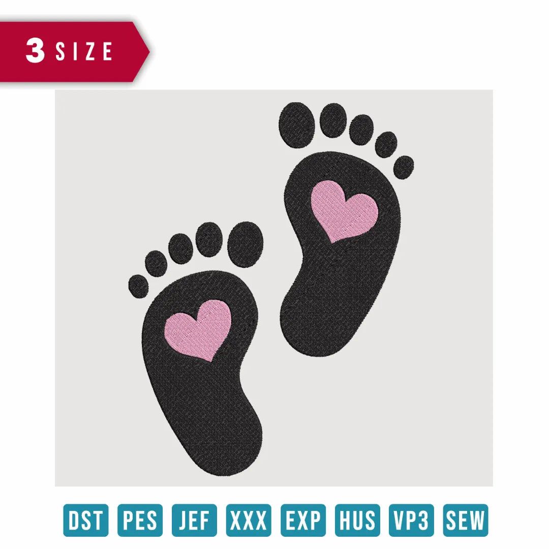 Footprint Girl Heart - Embroidery Design - FineryEmbroidery