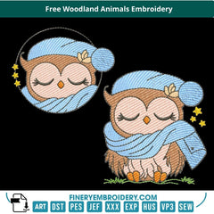 Free Sleepy Owl Woodland Embroidery Design - FineryEmbroidery