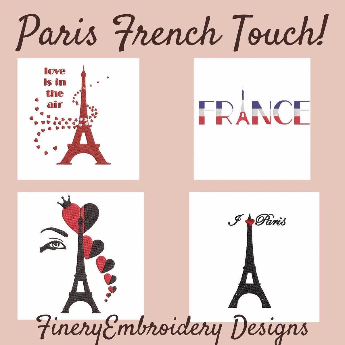 French Touch in Paris- Pack of 4 Designs - Embroidery Designs - FineryEmbroidery