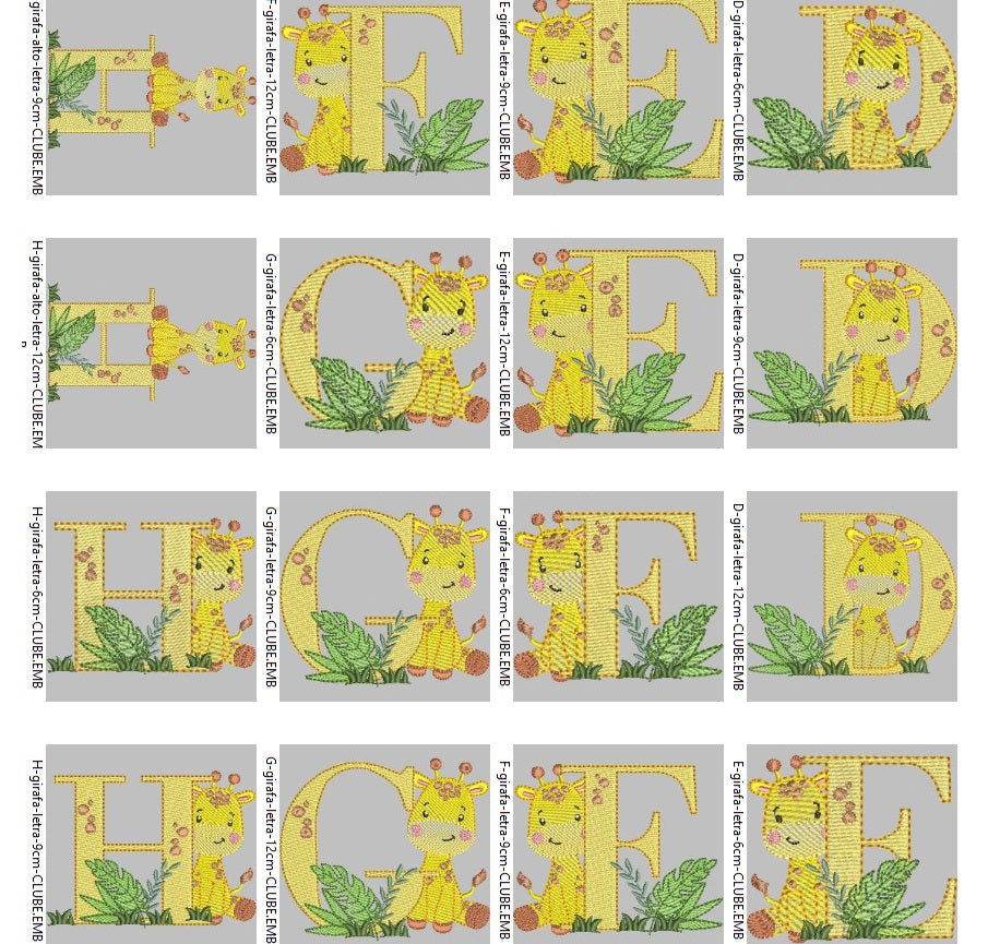 Giraffe Jungle Alphabet Embroidery Pack – Monogram Letters with Safari Theme - FineryEmbroidery