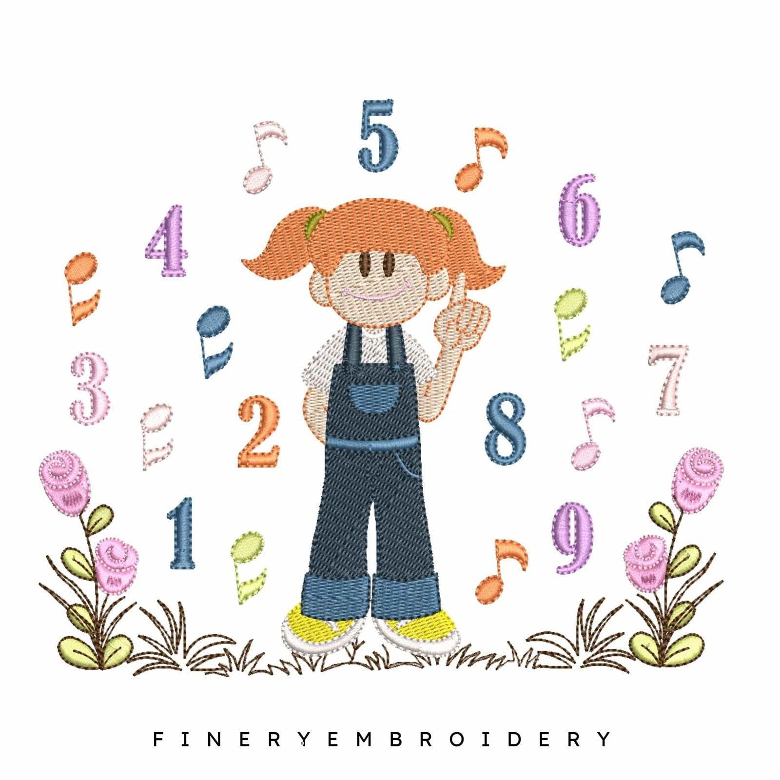 Girl cartoon with numbers - Embroidery Design - FineryEmbroidery