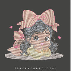 Girl with Bow Embroidery Design | FineryEmbroidery - FineryEmbroidery