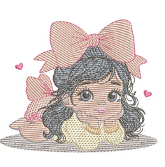 Girl with Bow Embroidery Design | FineryEmbroidery - FineryEmbroidery