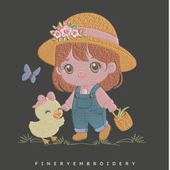 Girl with Duck Embroidery Design | FineryEmbroidery - FineryEmbroidery