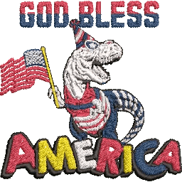 God-Bless-America-Trex-Dino - Embroidery Design - FineryEmbroidery