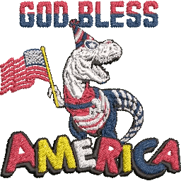 God-Bless-America-Trex-Dino - Embroidery Design - FineryEmbroidery