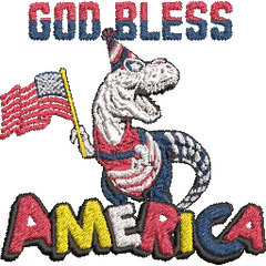 God-Bless-America-Trex-Dino - Embroidery Design - FineryEmbroidery