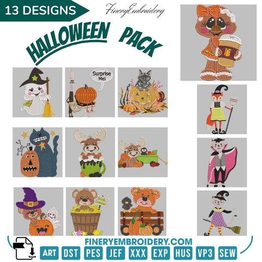 Halloween ghost embroidery pack - cute and scary ghosts