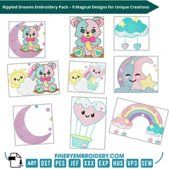 Rippled Dreams Embroidery Pack – 9 Magical Designs for Unique Creations