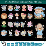 Woodland Animals Embroidery Pack – Multi Sizes - 40 Designs