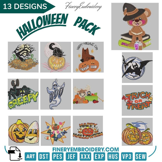 Witch's hat and cauldron - pack of Halloween embroidery designs