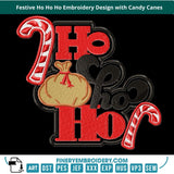 Festive Ho Ho Ho Embroidery Design with Candy Canes- 4 Sizes