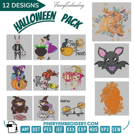 Witch and pumpkin Halloween Embroidery Collection