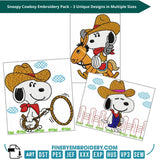 Snoopy Cowboy Embroidery Pack – 3 Unique Designs in Multiple Sizes