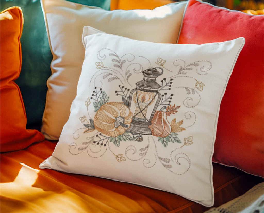 Halloween Lantern & Pumpkin Embroidery Design – Spooky Autumn Scene - FineryEmbroidery