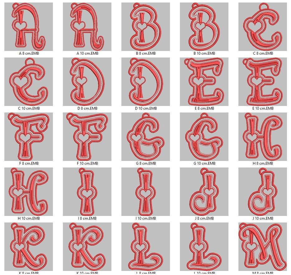 Heart Accent Alphabet Embroidery Pack – Romantic Monogram Letters with Heart Details - FineryEmbroidery